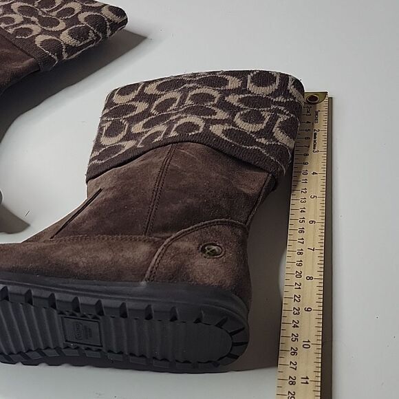 COACH 7.5 SUEDE LEATHER + WOOL BROWN BLACK TAN TATUM BOOTS 7 1/2 - Picture 13 of 14
